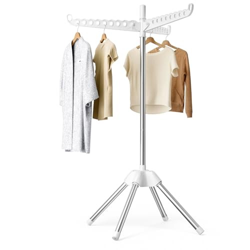Rotatable and Foldable Clothes Drying Rack, Space Saving Free Standing 1 tier