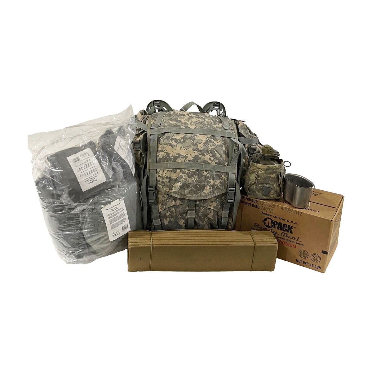 Combo 5-Piece Mod Sleep System ACU, 1 ACU Ruck, Sleep Pad, Canteen & Cup, APack