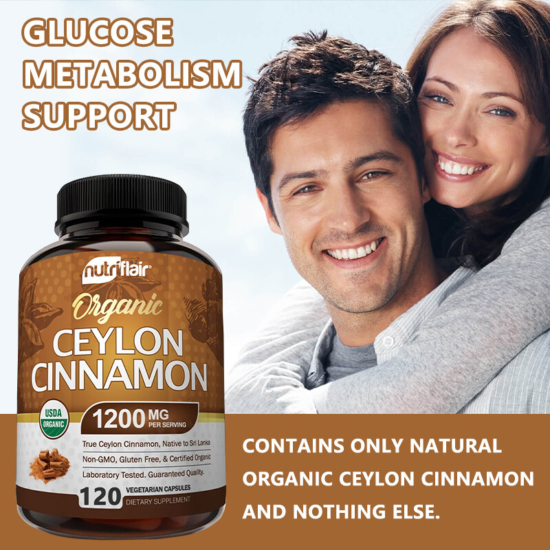Organic Ceylon Cinnamon Capsules 1200mg - Maximum blood sugar support-120caps