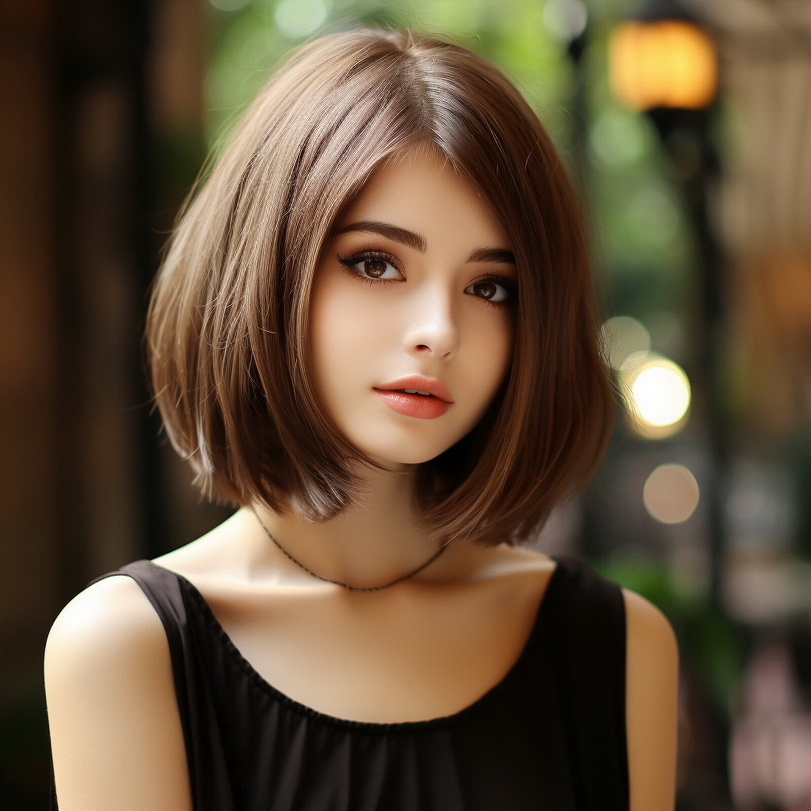 Short Dark Brown Synthetic Wig Shoulder Length Womens Daily Wear Hairpiece