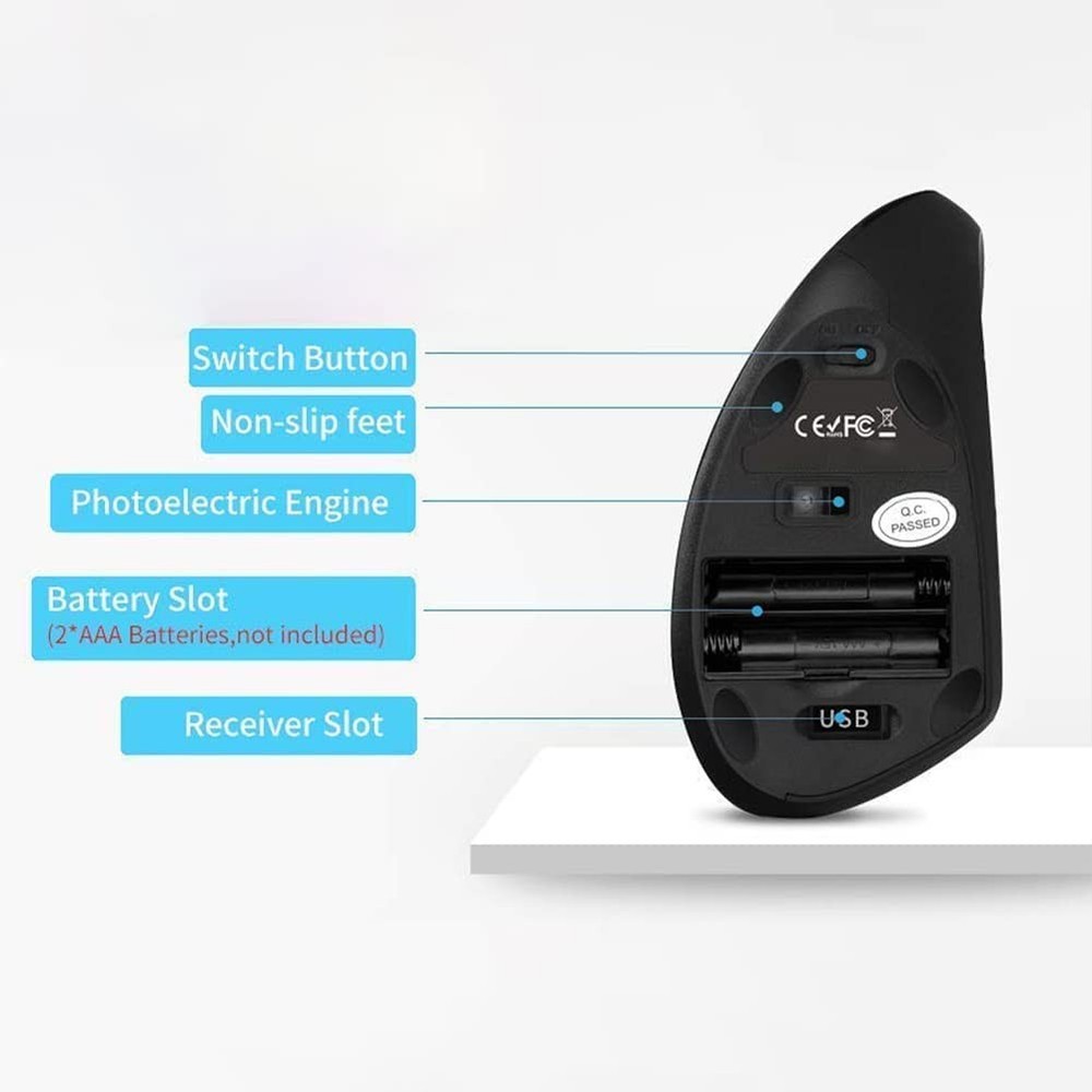 Ergonomic Mouse 2.4G Optical Wireless Vertical Mouse with 6 Buttons - 3 Adjus...