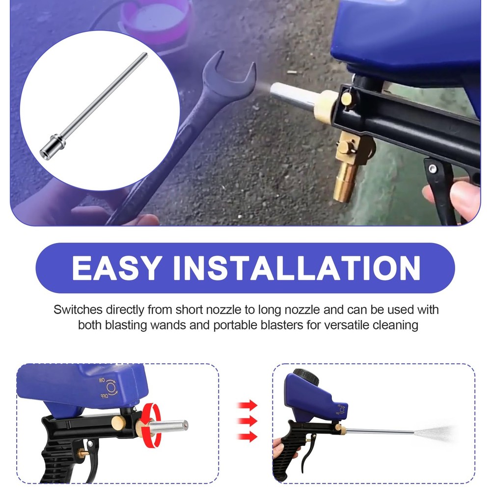 Sand Blaster Long Nozzle for LE Lematec, Sandblasting Small, Silver