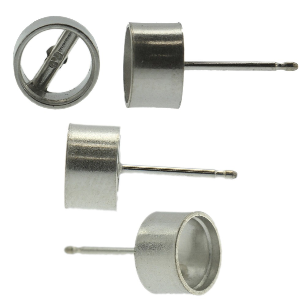 14k White Gold Round Bezel Stud Earring Mounting Setting Push Back Post USA