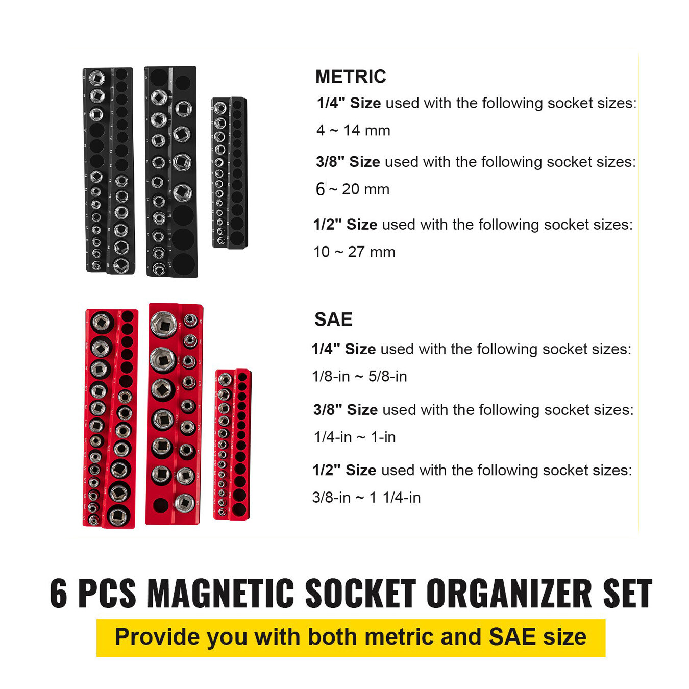 KING Magnetic Socket Organizer Holder 6-PACK Set 1/4'' 3/8'' 1/2'' Metric SAE