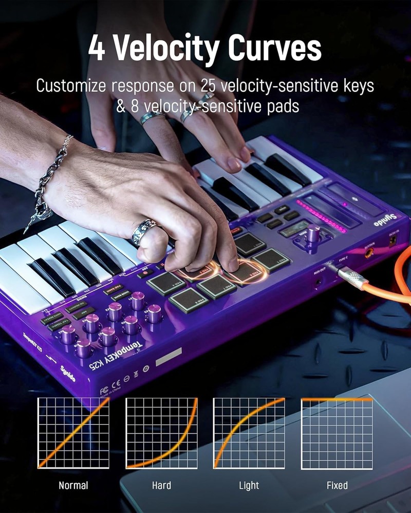 Synido 25 Key USB MIDI Keyboard Controller with Drum Pads, with OLED Screen