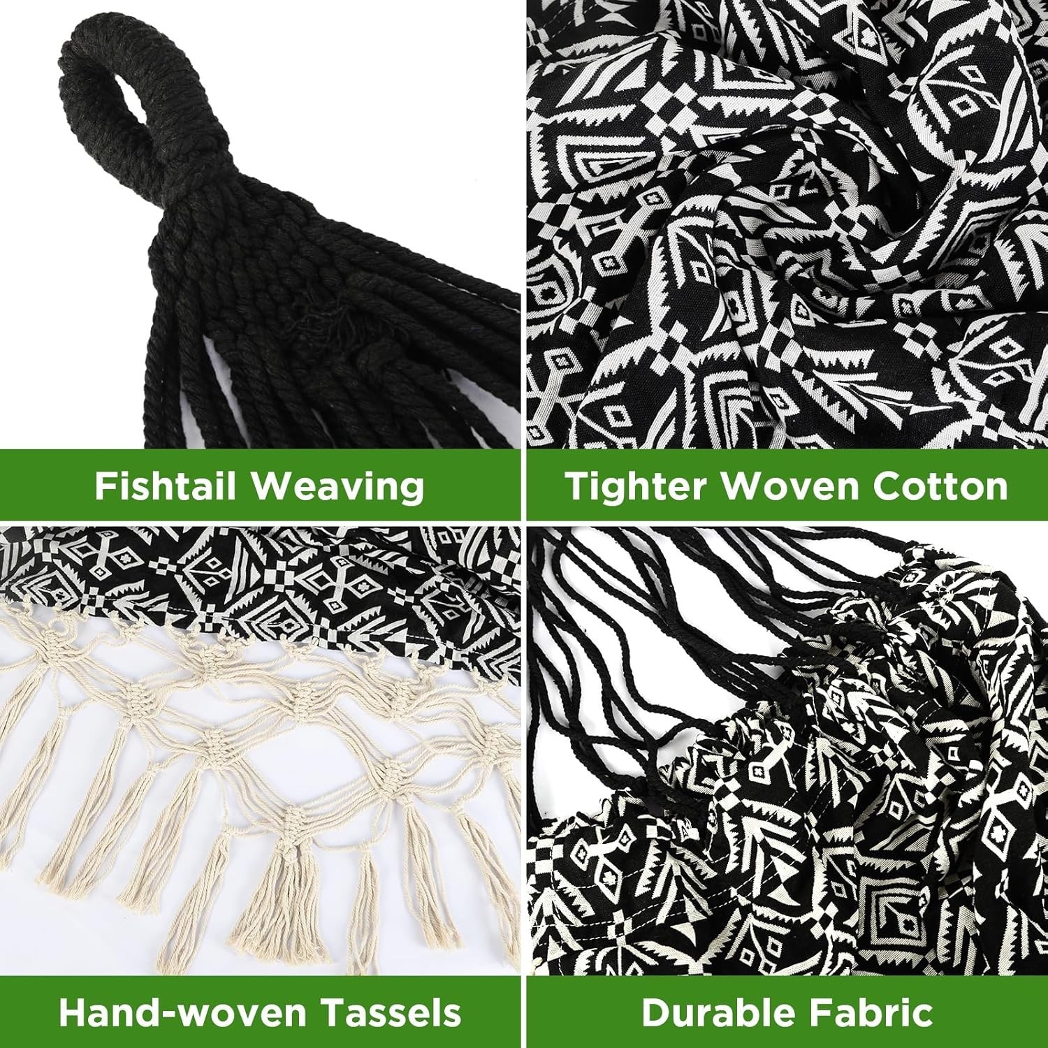 Bohemian Striped Tassel Double Hammock - 100% Cotton, Durable & Easy to Store