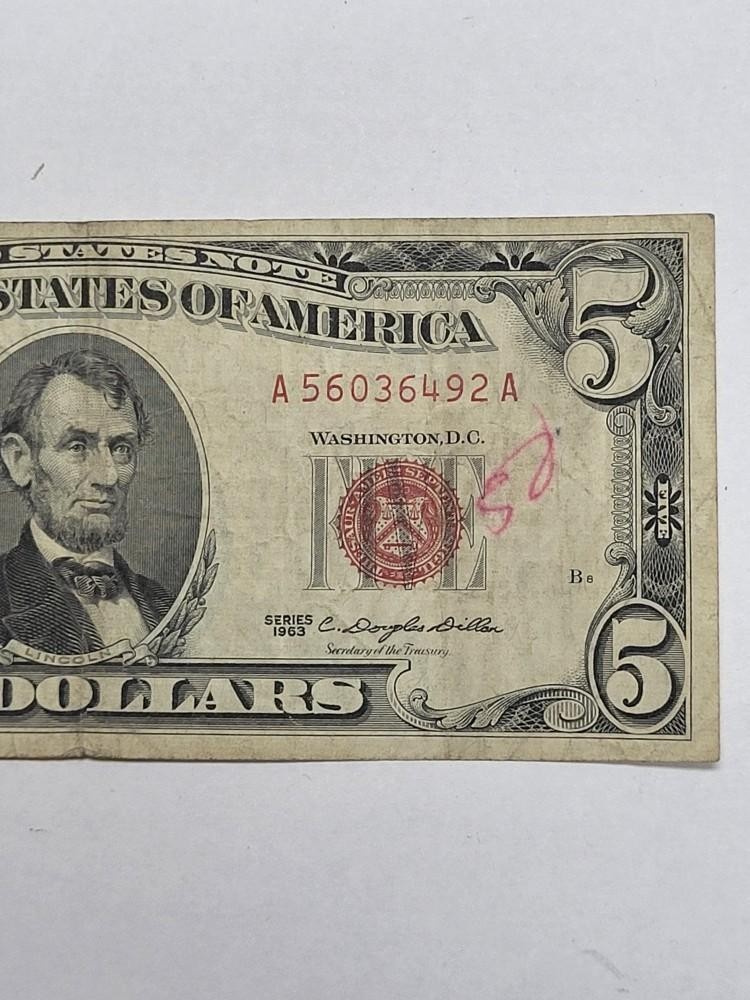 1963 RED Seal $5 United States Note CHEAP !!!