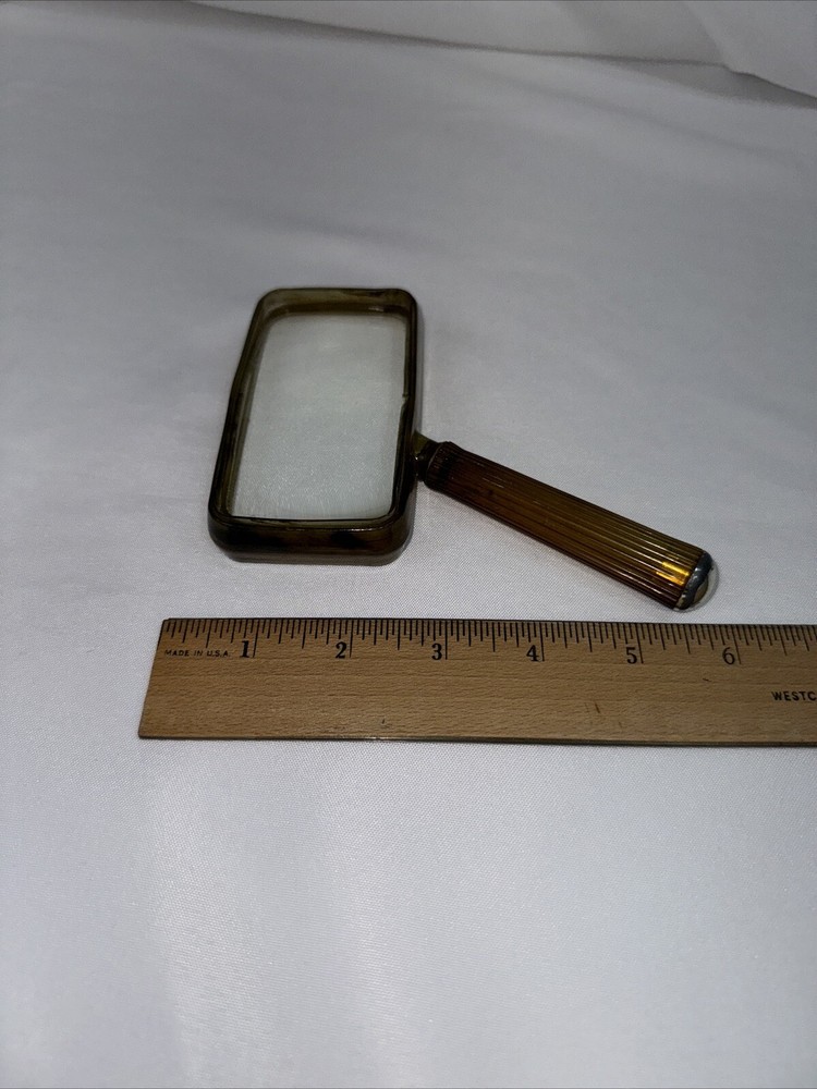 60's Art Deco Rectangular Magnifying Glass Brown Marbleized Bakelite MCM Plastic