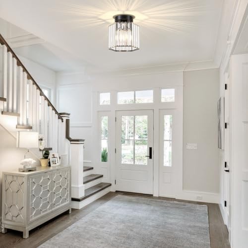 2 Pack Crystal Semi Flush Mount Ceiling Light, Hallway Light 1-Light Black