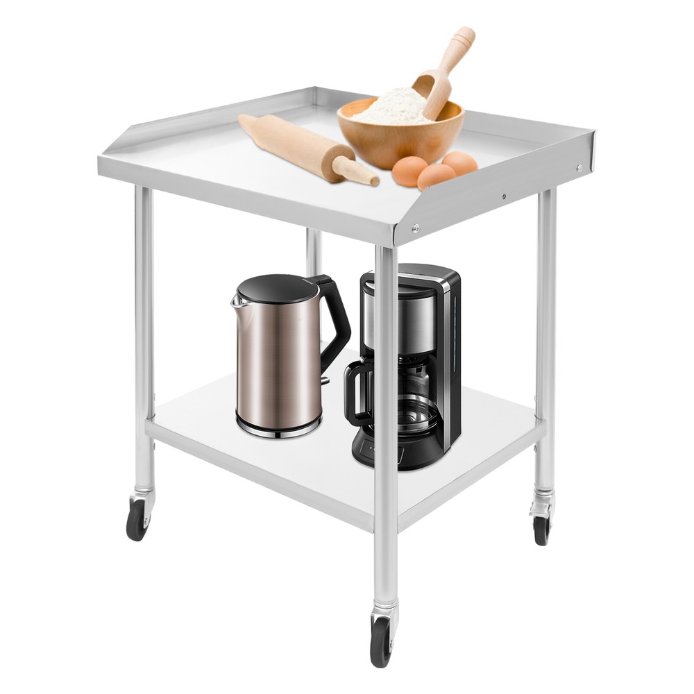 2-tier Work Table, Stainless Steel Work Table, Commercial Prep Table with Wheels
