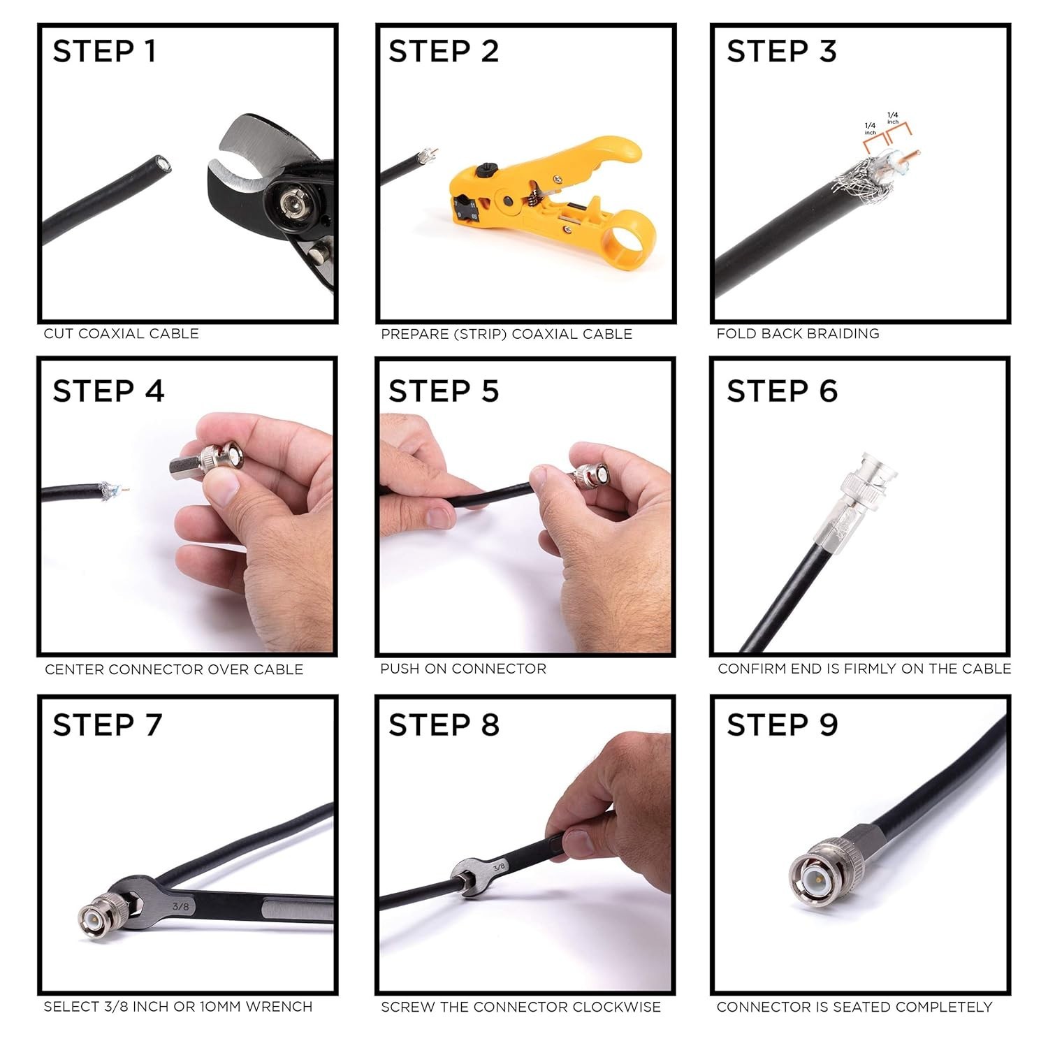 BNC Male to RG59 RG6 Twist On Connector CCTV Security Coax Cable Camera Lot