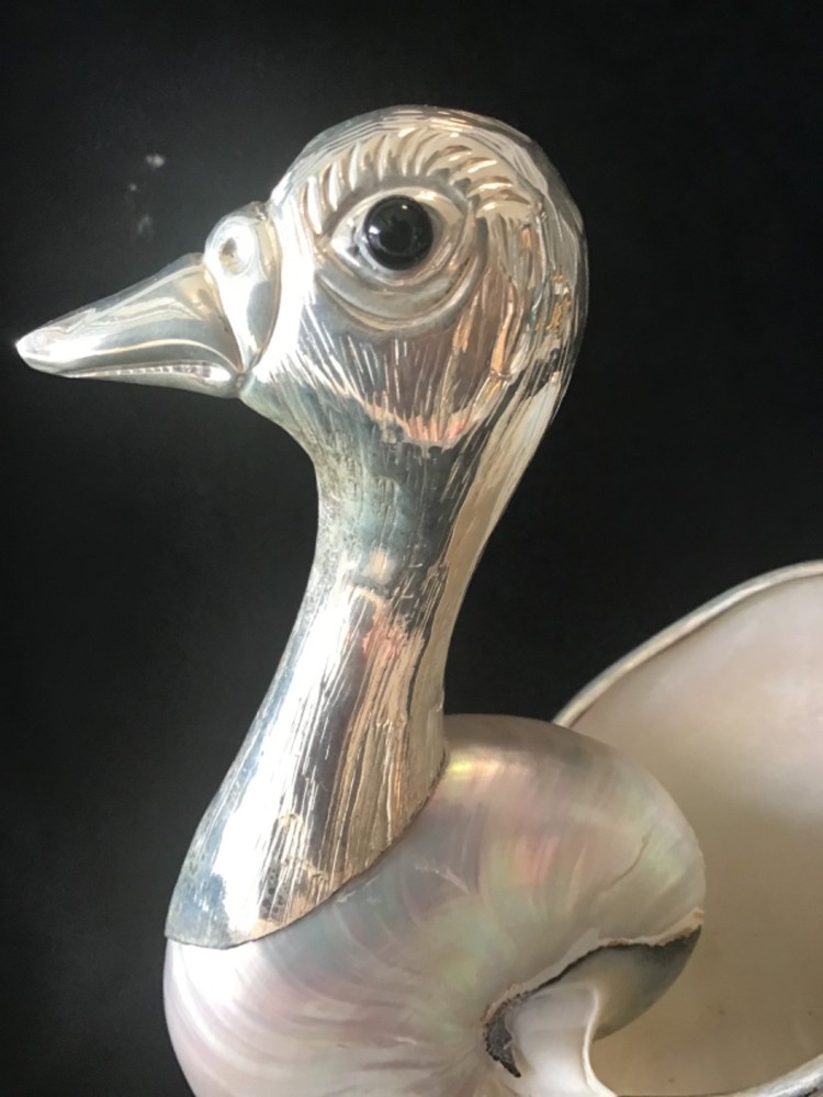 Gabriella Binazzi Signed Bird Nautilus Shell - Silverplate 9" Beautiful