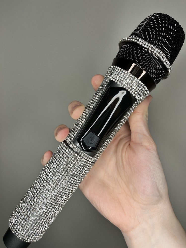 Silver Rhinestone Wireless Karaoke Microphone + Receiver System - Rechargeable