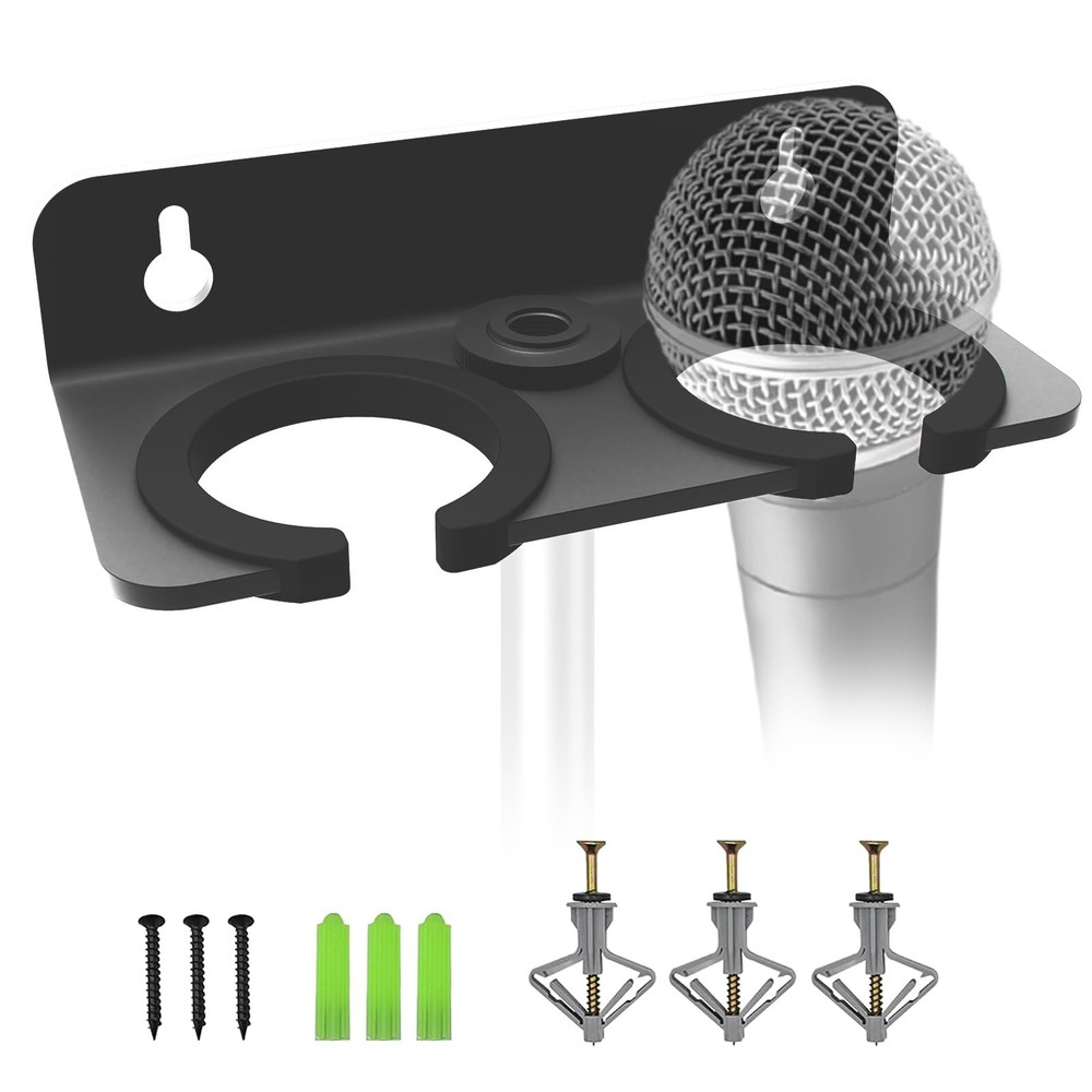Multi Microphone Holder for Wired Wireless Mics Wall or Stand Mounted