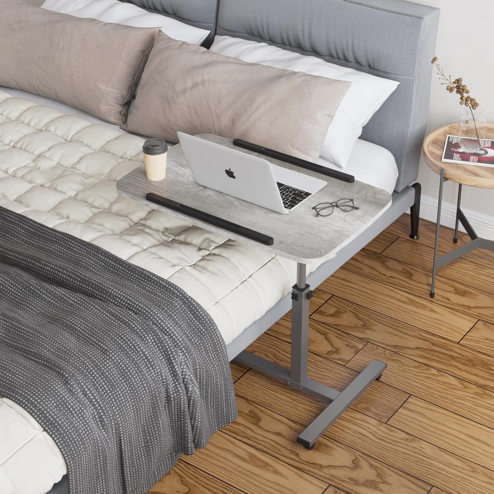 LINGMI Laptop Table Mobile Adjustable Height Portable Desk Notebook Oak Grey