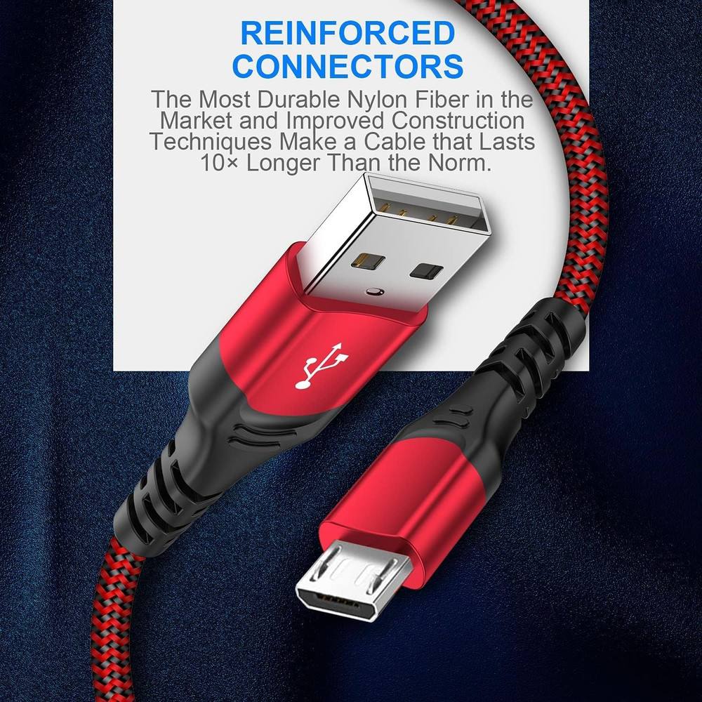 PS4 Controller Charger Charging Cable – 2 Pack 10FT Nylon Braided Micro USB 2.0