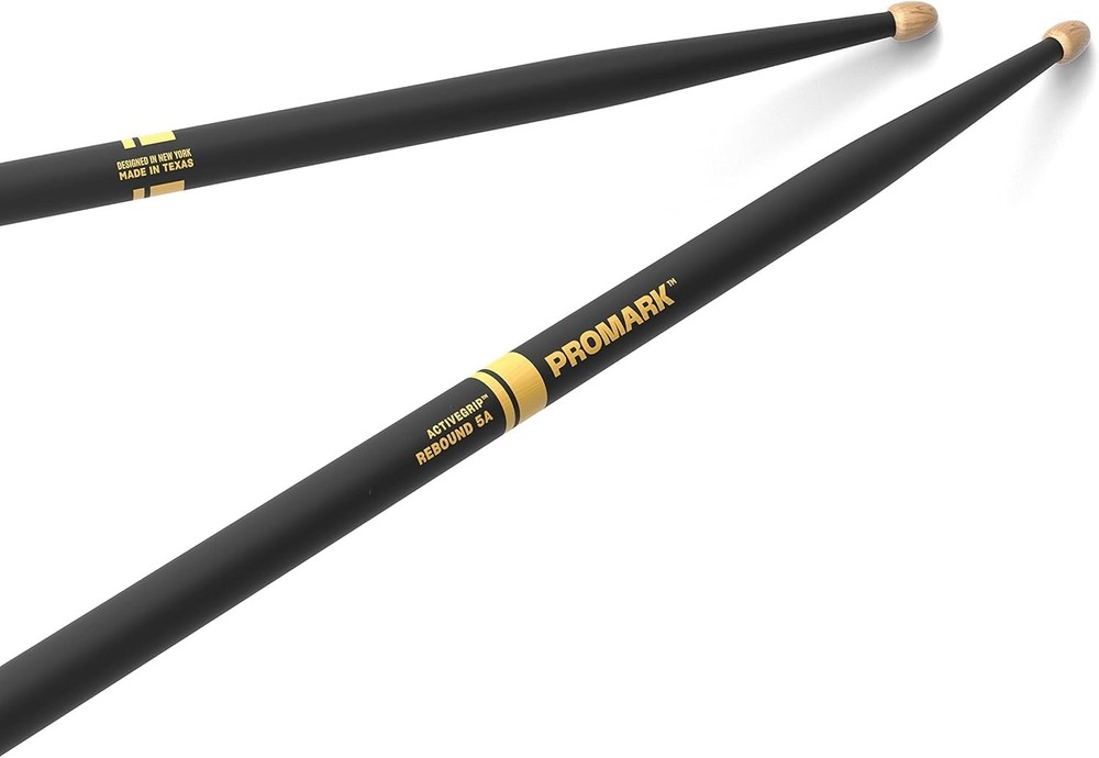 5A ActiveGrip Black Drumsticks - Engineered Hickory, Superior Grip Performance
