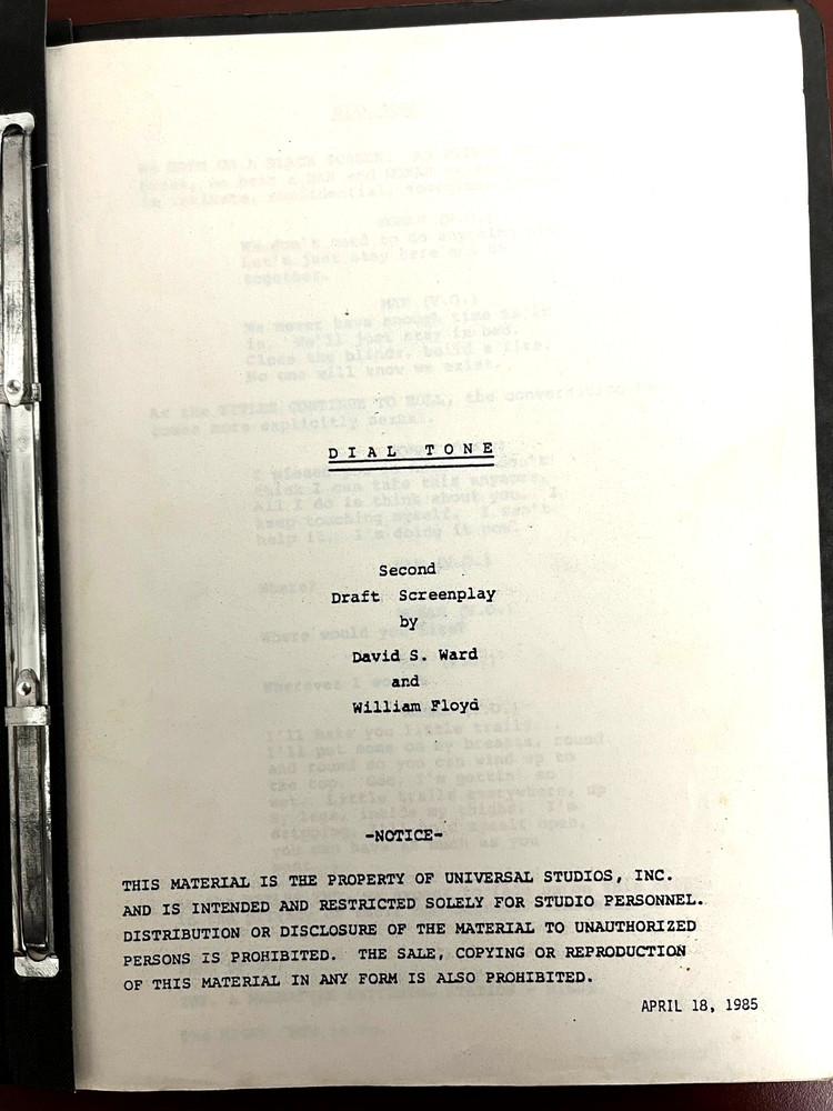Scarce original  DIAL TONE Script Screenplay David S. Ward William Floyd 1985