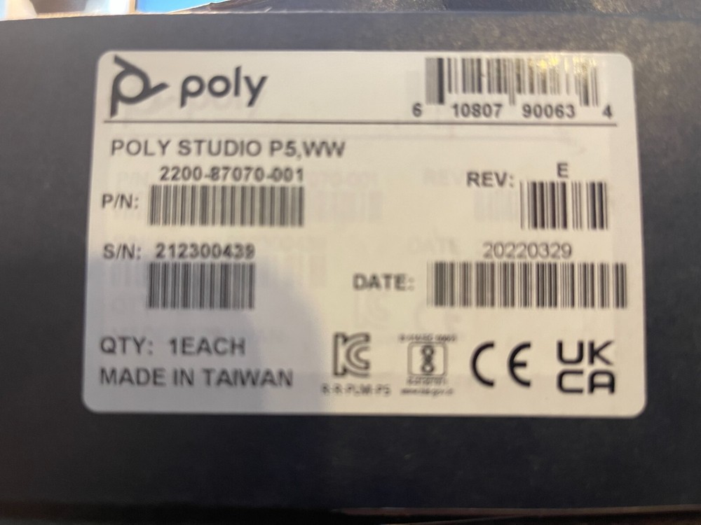 POLY STUDIO P5 WEBCAM 1080P CAMERA / MIC USB POWERED