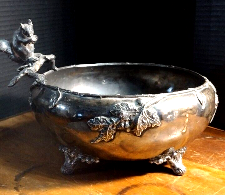 VICTORIAN SILVERPLATE FIGURAL SQUIRREL NUT BOWL EUREKA SILVER CO.