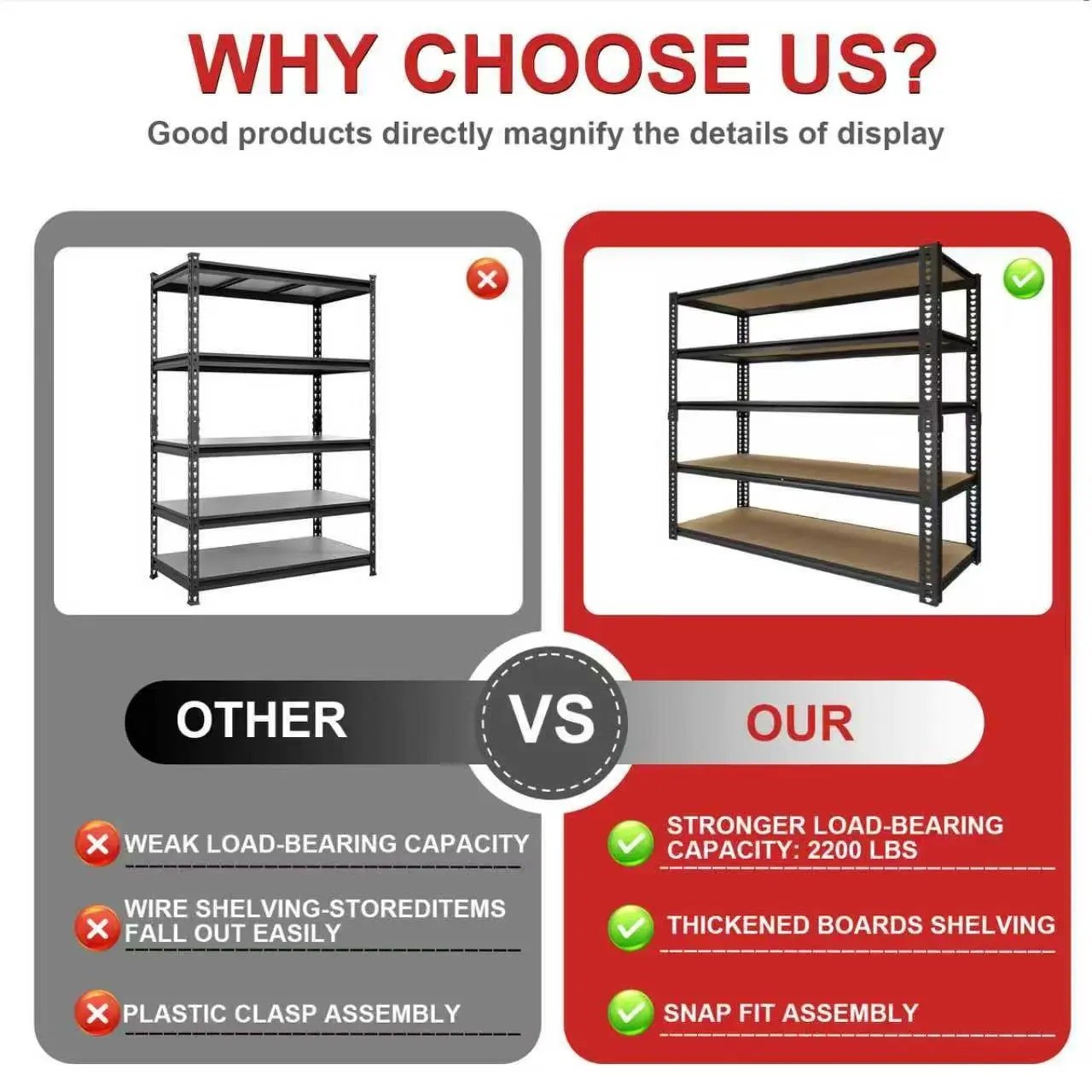 Metal Storage Racks Heavy Duty 5 Tier Garage Shelving Unit Adjustable 72"