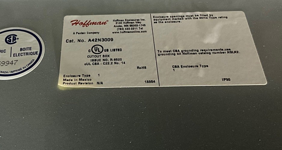 Hoffman Electric Circuit Box A42N3009 🟦