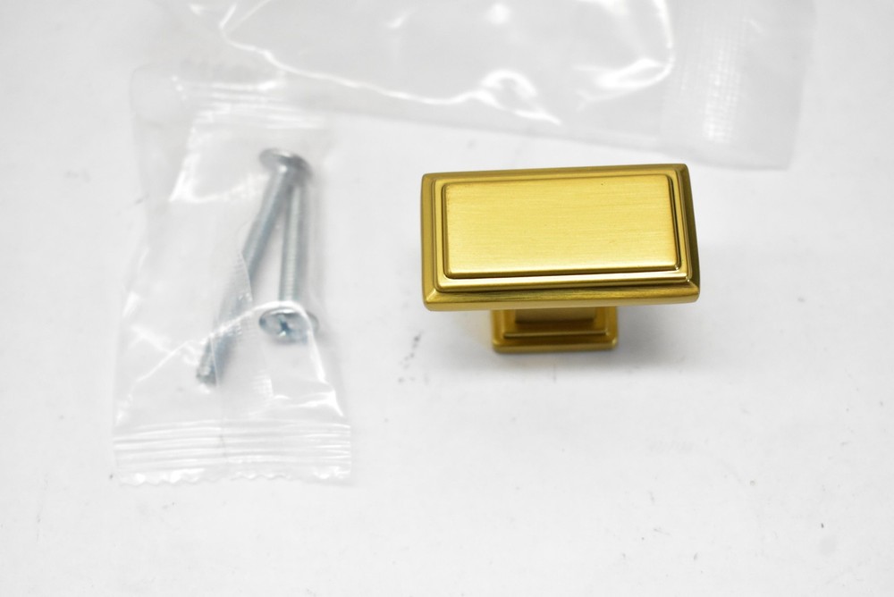 KOOFIZO Rectangular Cabinet Knobs 10 Pack Brushed Brass Cabinet Drawer Hardware