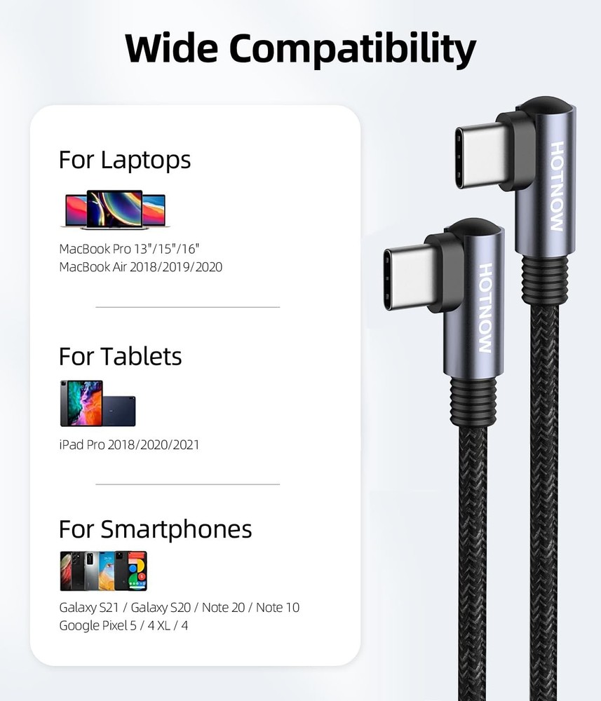 USB C to C Cable Right Angle 1ft 1FT+1FT+1FT, Black(Both Angle)