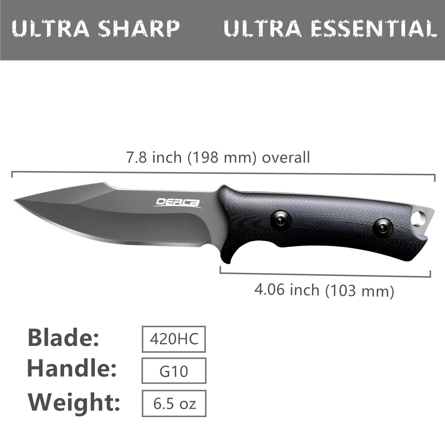 OERLA OLF-1009 Outdoor Duty Fixed Blade Knife with G10 Handle and Kydex Sheath