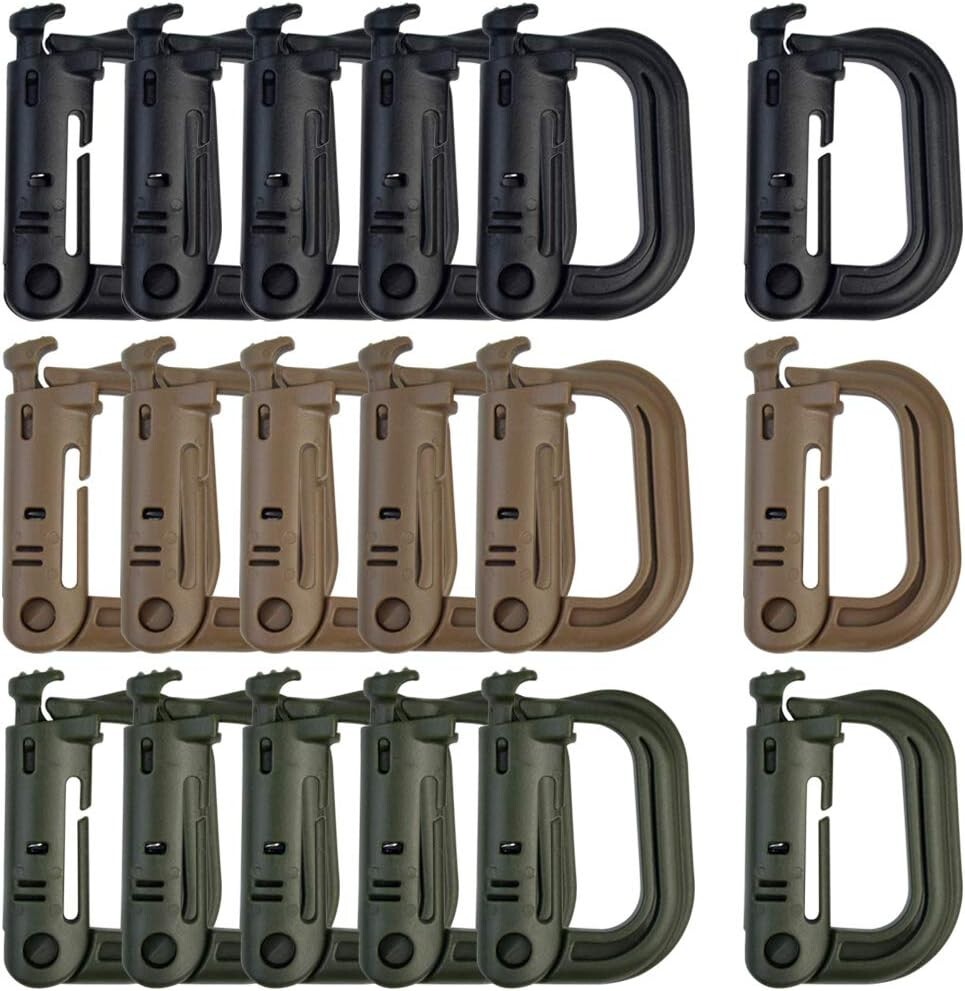 18PCS Multipurpose Grimlock D-Ring Locking Molle Clip Tactical Hanging Hook Bag
