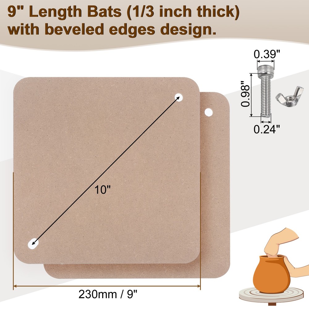 4 Pack 9" Pottery Wheel Bats, 1/3" Thick Round Pottery Bat System