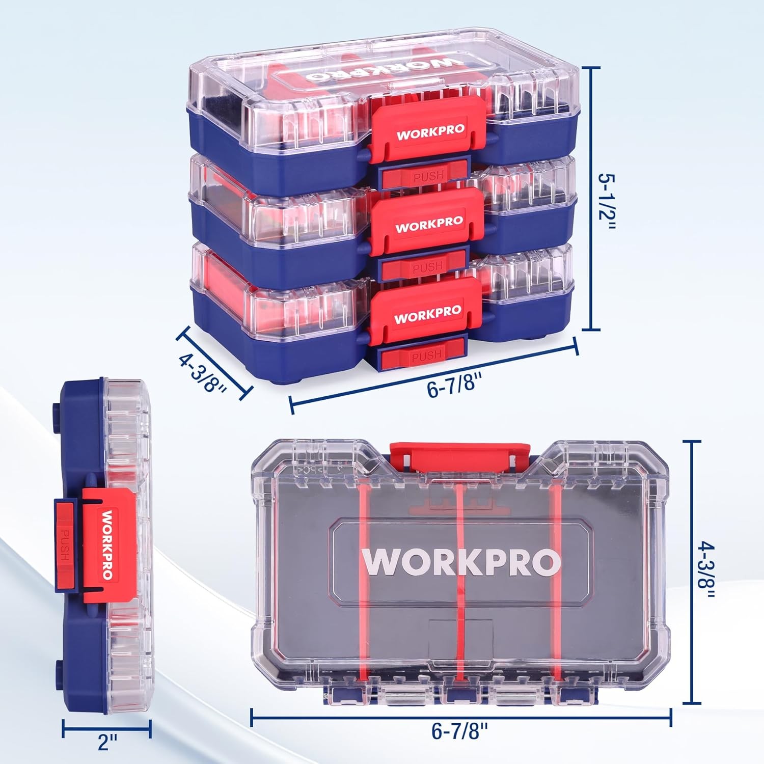 WORKPRO 3PCS Parts Organizer Stackable Hardware Storage Case Tool Box Organizers