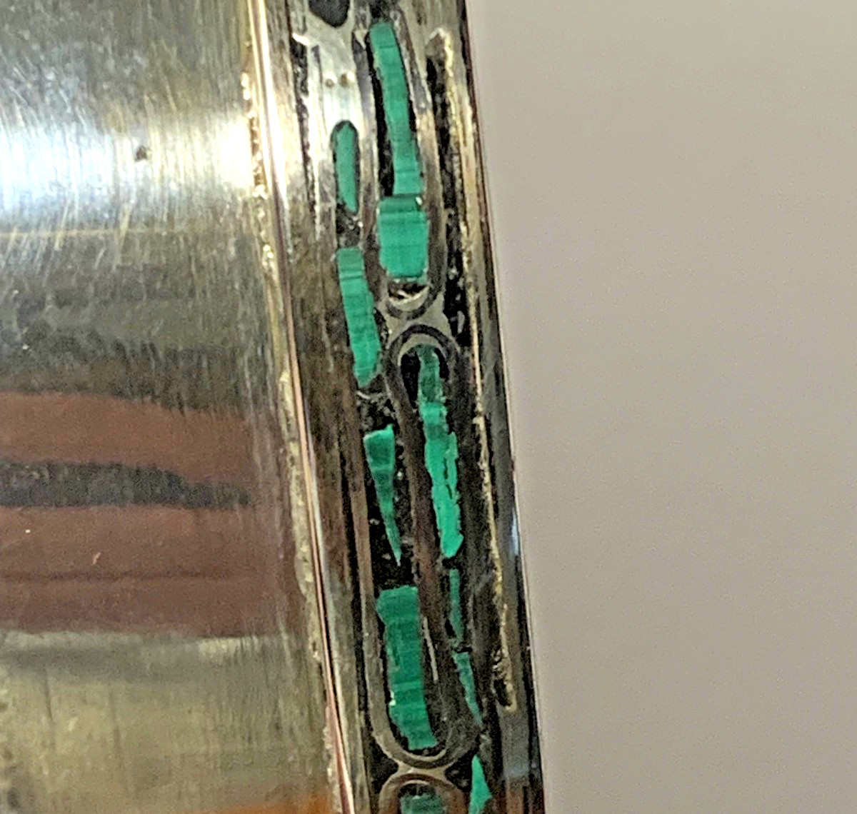 Vintage Sterling Silver Bowl Dish with Inlay Malachite Stone Mid Century Modern