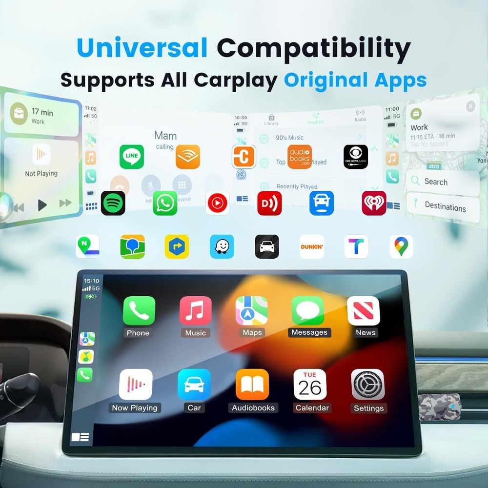 2 in 1 Mini Android Auto & Carplay Wireless Adapter with Fast Stable Connection,