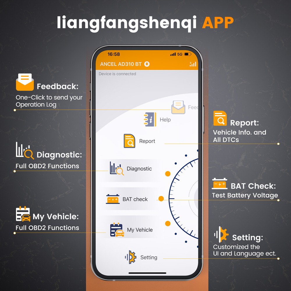ANCEL AD310 BT OBD2 Scanner Bluetooth Code Reader Engine Check for iOS & Android