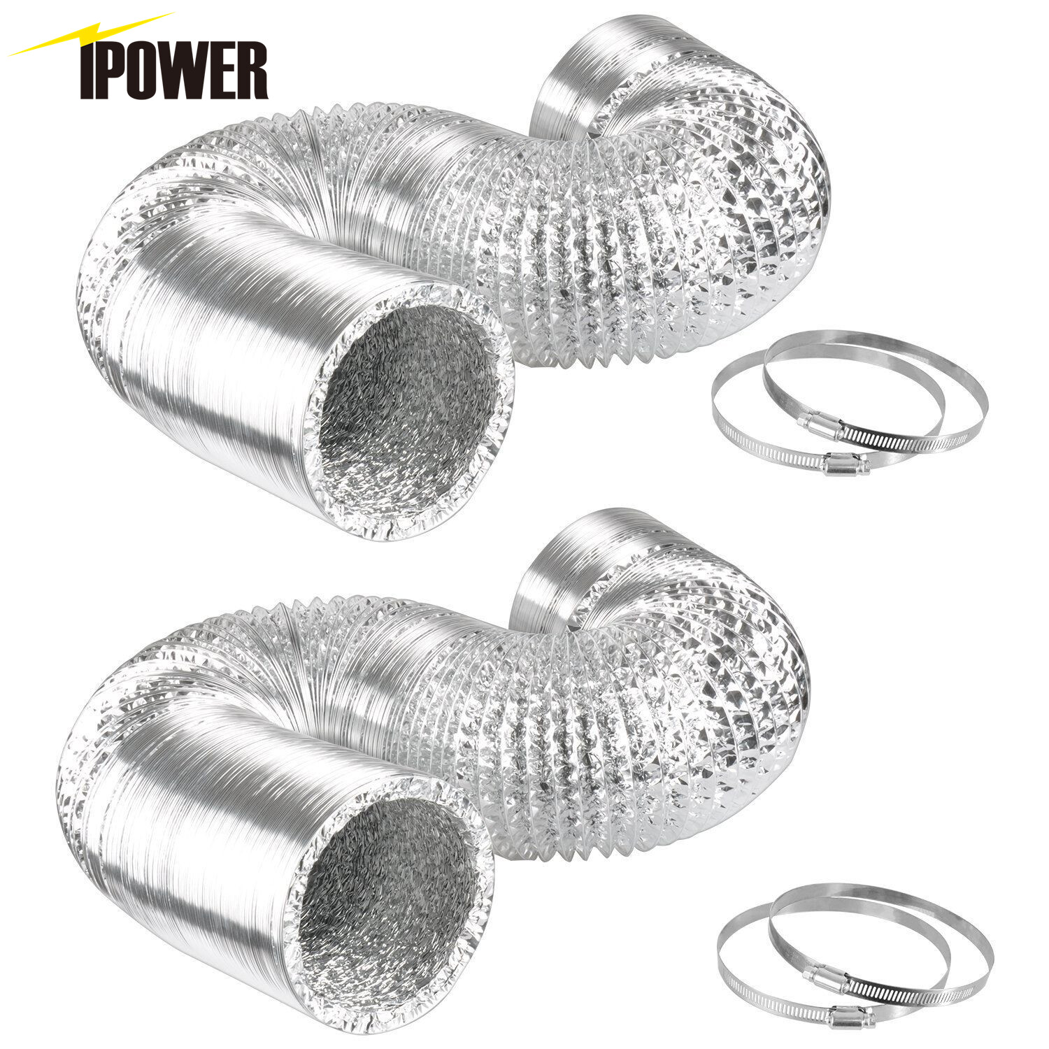 2-Pack iPower 6 Inch 16 Feet Flex Air Aluminum Ducting Hose for HVAC Ventilation