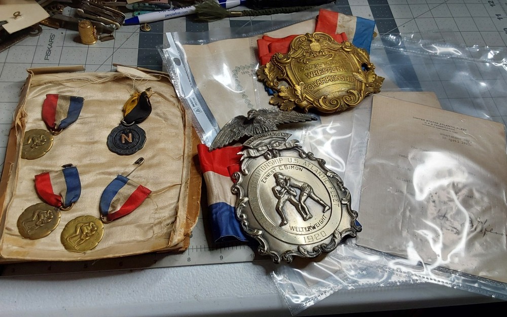 1920 22 US Navy Welterweight Wrestling Championship Belts Medals Atlantic Pac