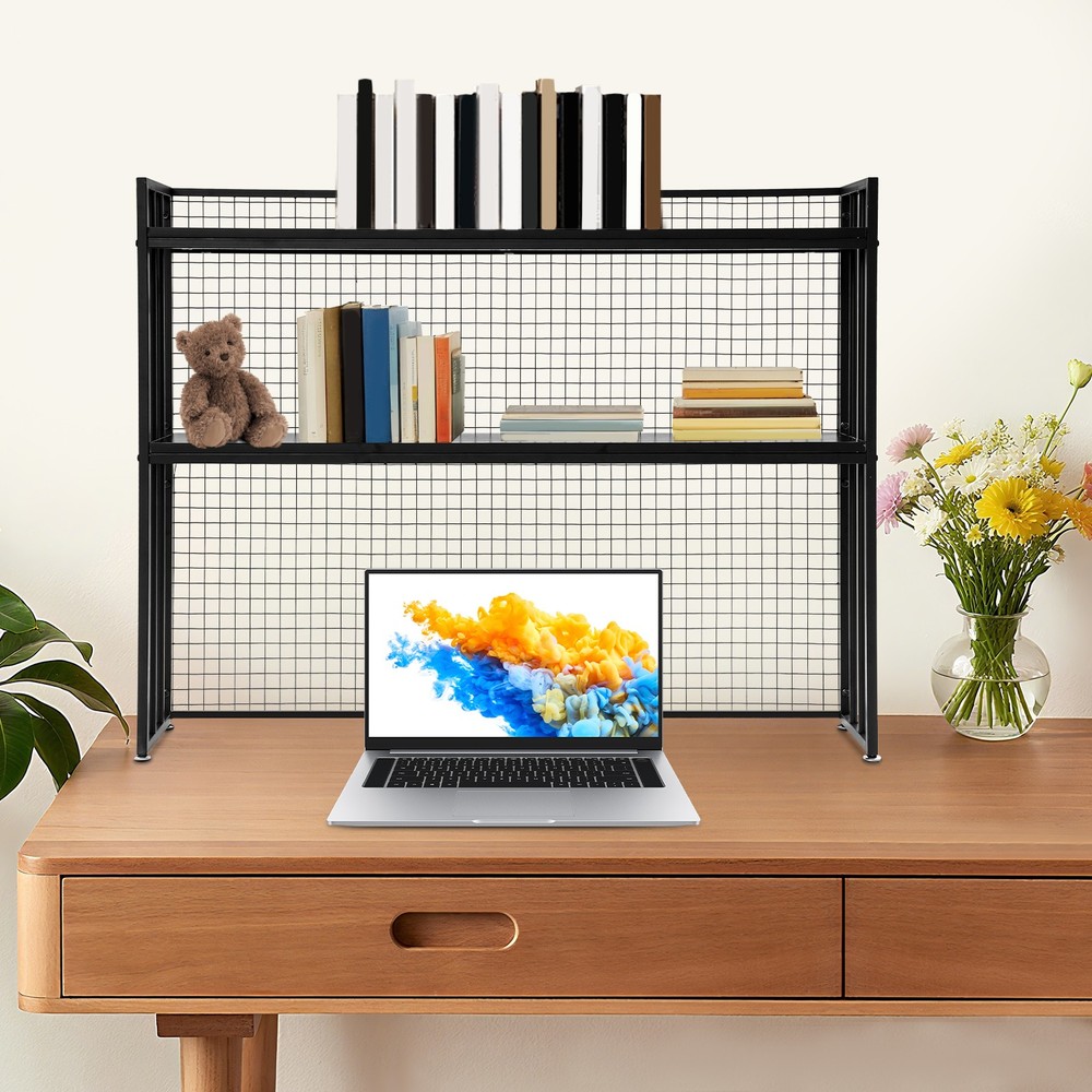 Black Desktop Bookshelf, 2-Tier Desktop Storage Rack, Desktop Storage Shelf