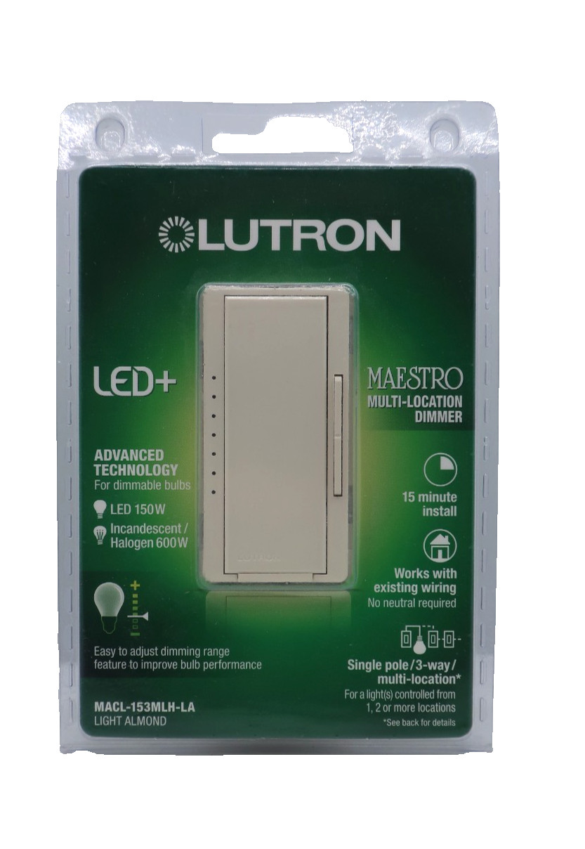 Lutron MACL-153MLH-LA Maestro Multi Location Light Dimmer Light Almond NEW