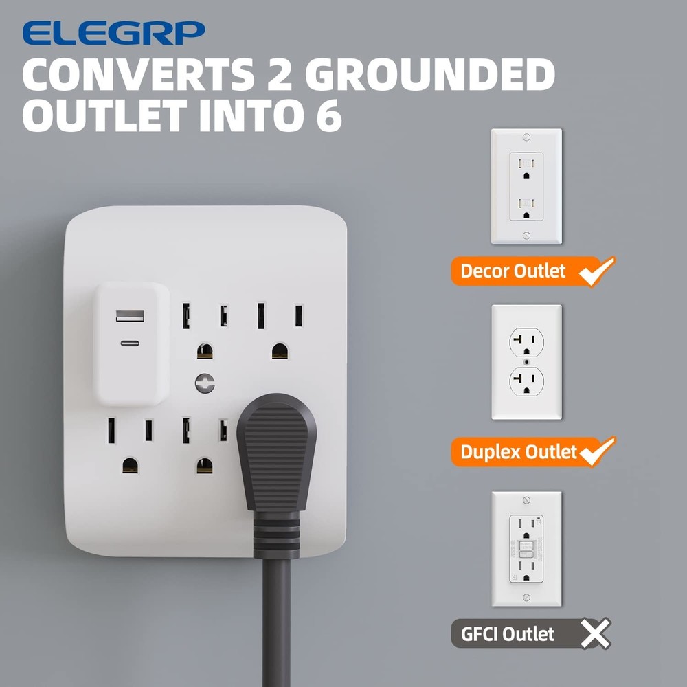 Space-Saving 6-Outlet Wall Tap with Central Anchor – Plug All Your Devices