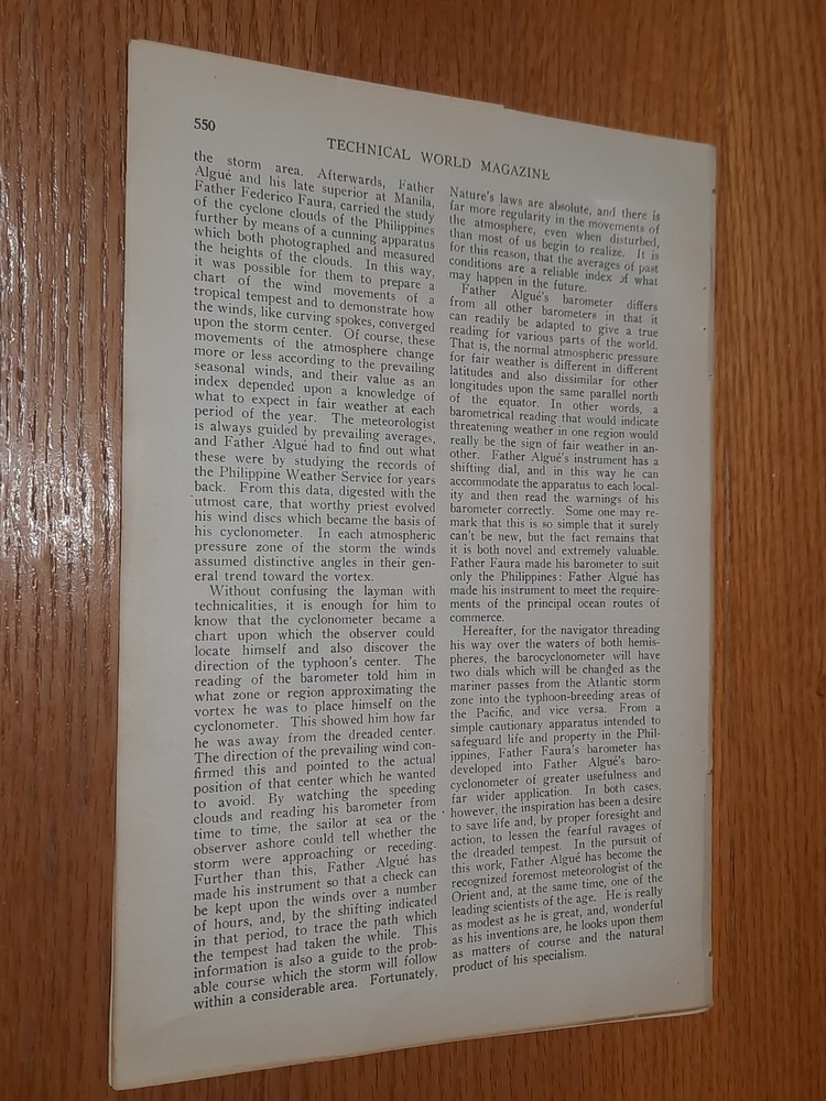Father Jose Algue Typhoon Prediction Barocyclonometer Technical World 1913