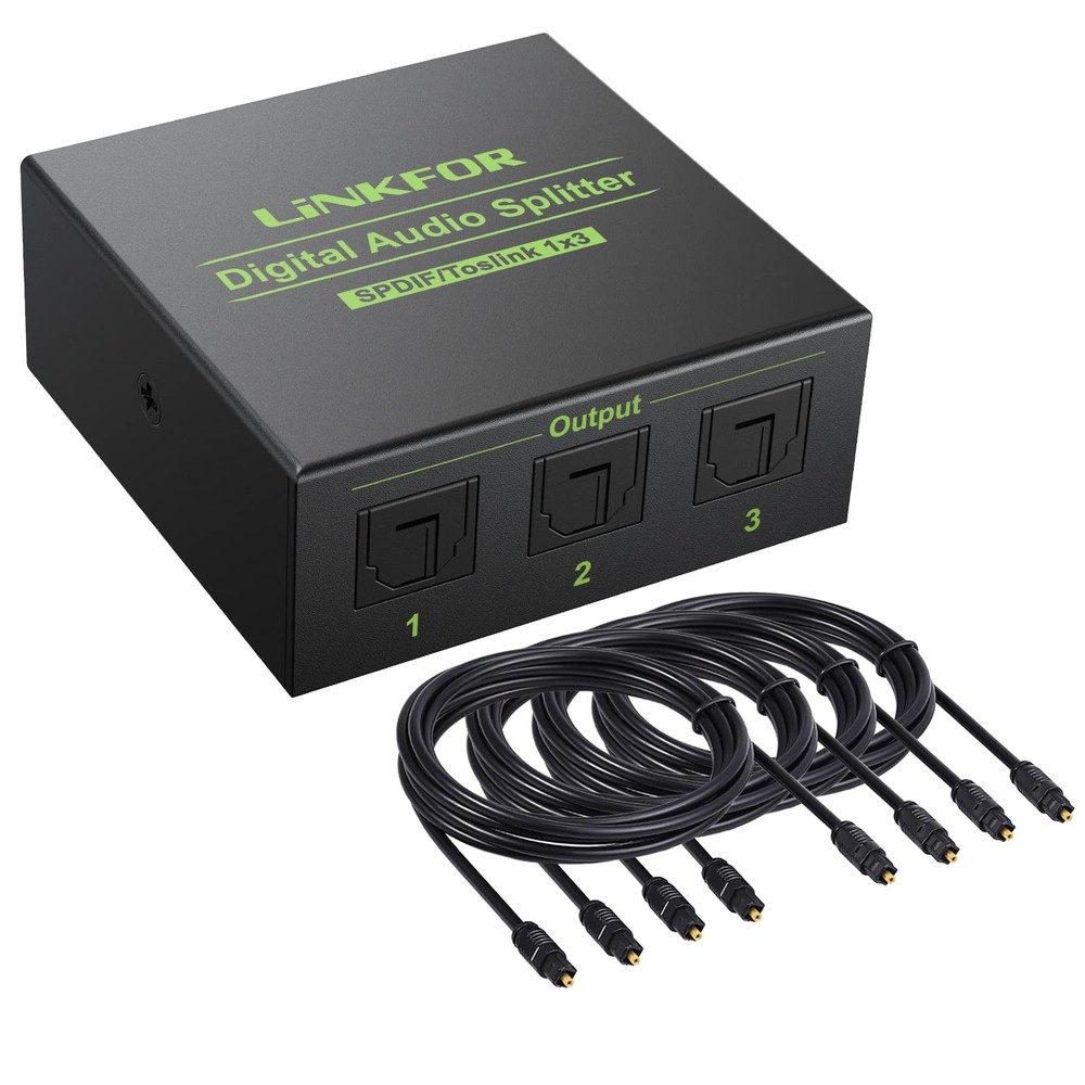 LiNKFOR 3 Port Toslink Splitter with 4pcs 6ft Optical Cable Digital Optical A