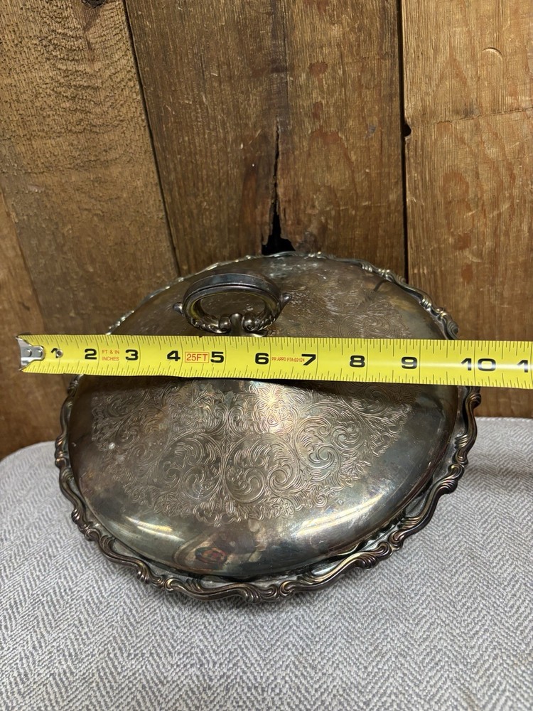 Vintage WM A Rogers Oneida Silver Plate Three Footed Engraved Covered Tureen