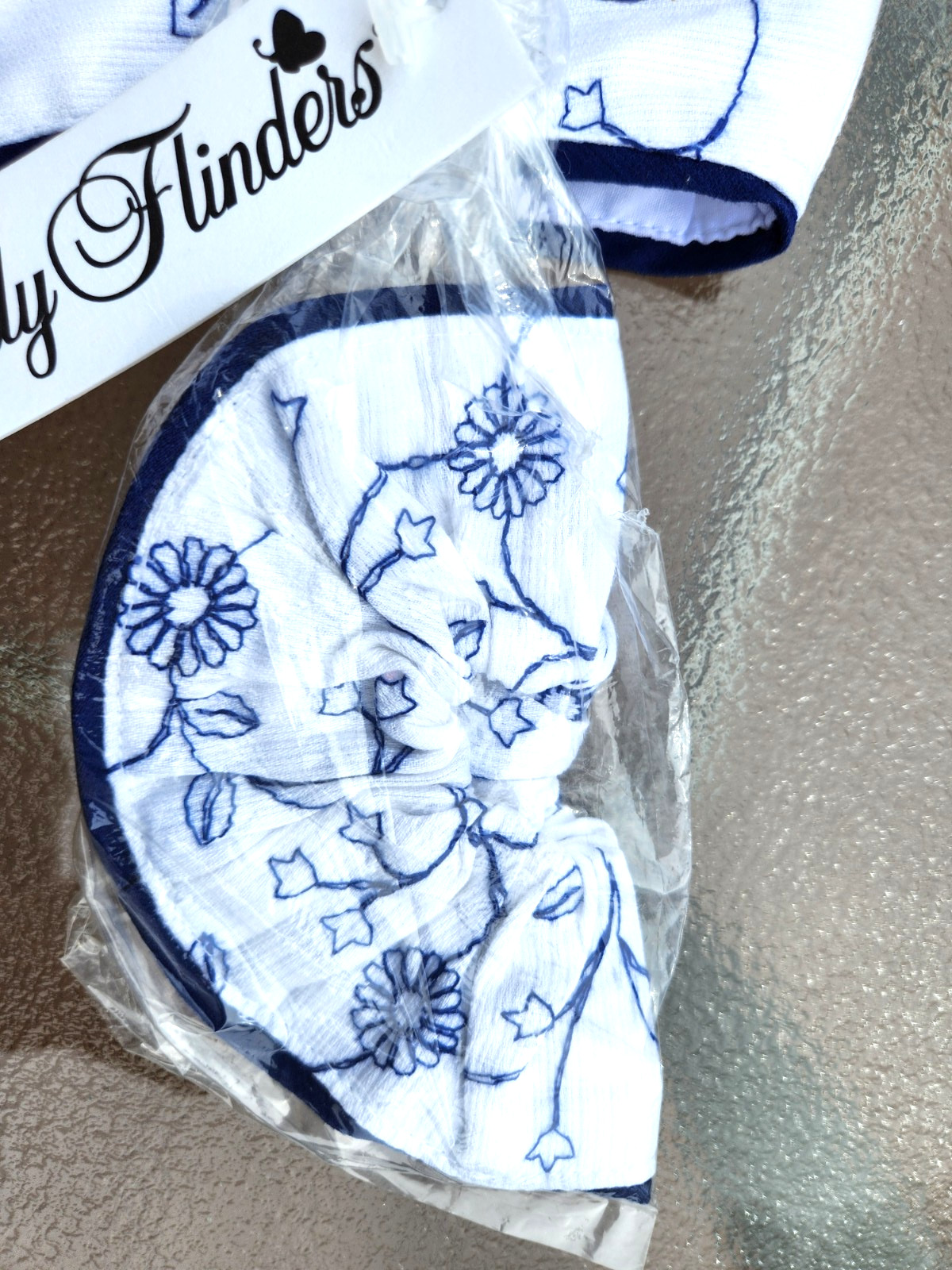 POLLY FLINDERS DRESS Sleevless White/Blue + matching Ponytail Band Girl's 10 NEW