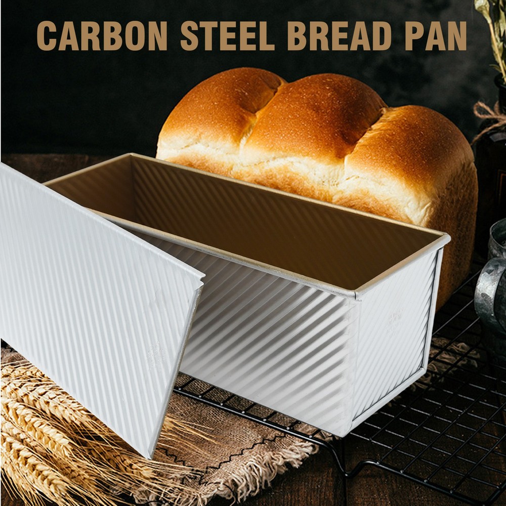 2 Pack 2LB Pullman Loaf Pan Aluminized Steel Non-Stick Bread Baking Pan w/ Lid