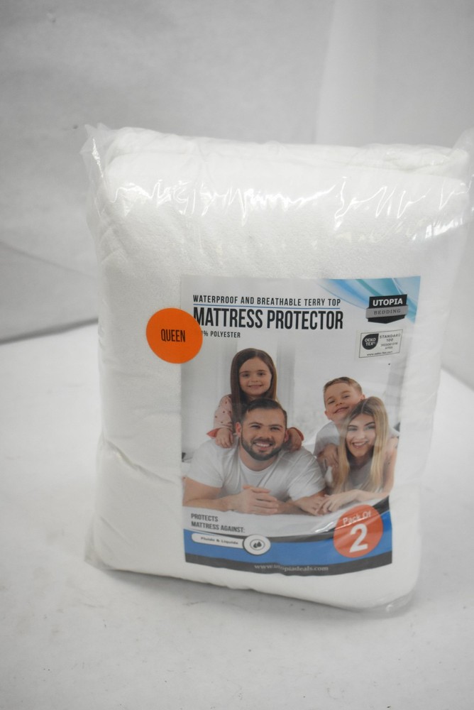 Utopia Bedding Mattress Protector Queen Waterproof 2 Pack Terry Top Fluid