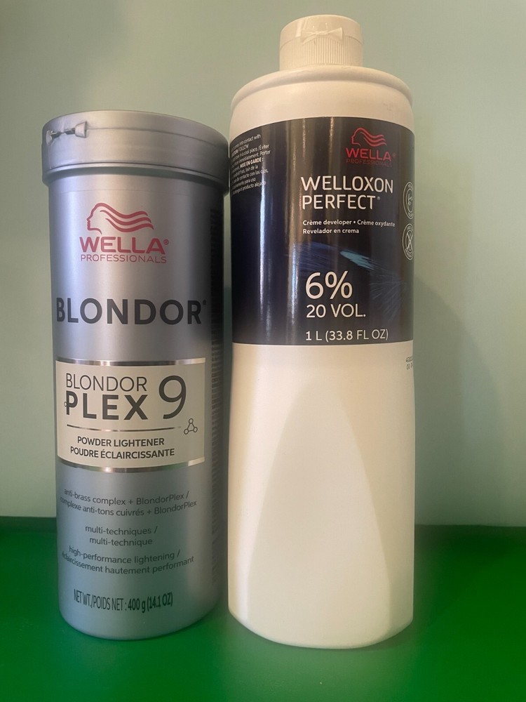 2 Wella Blondor Plex 9 Powder Lightener & Wella Creme Developer (Choose Yours)