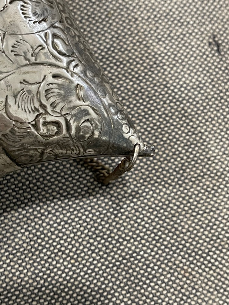 Vintage Antique Silver Played Coin Purse / Pillow Purse w/ Scrolling Design