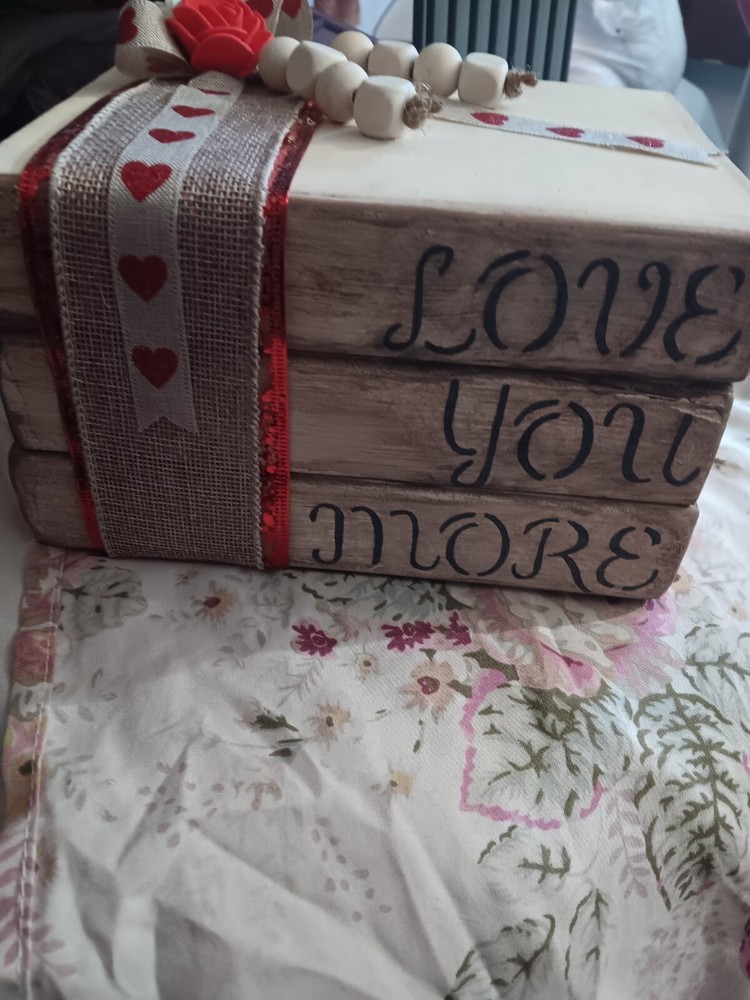 Handcrafted Wood Valentine Themed Bookstack