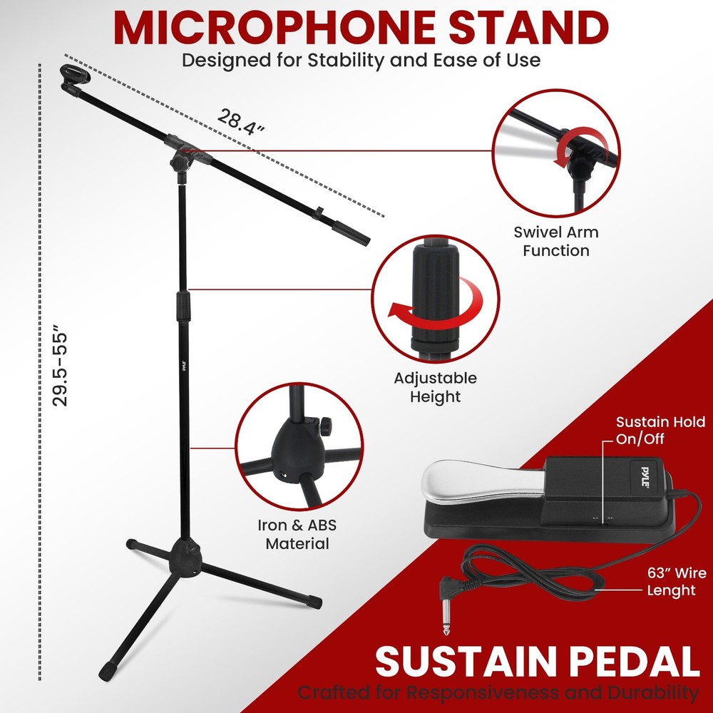 Pyle Heavy-Duty Keyboard Accessories - Includes Z Shape Keyboard Stand (Black)